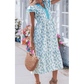 SALE!!!  Ashton Sunflower Printed Striped Patchwork Trim Flutter Sleeve Long Dress
