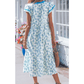 SALE!!!  Ashton Sunflower Printed Striped Patchwork Trim Flutter Sleeve Long Dress