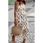 Mackie Khaki Boho Abstract Print V Neck Sleeveless Long Dress