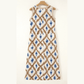 Mackie Khaki Boho Abstract Print V Neck Sleeveless Long Dress