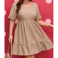 SALE!!!  Britton Khaki Plus Size Textured Ruffled Short Sleeve Dress