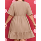 SALE!!!  Britton Khaki Plus Size Textured Ruffled Short Sleeve Dress