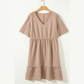 SALE!!!  Britton Khaki Plus Size Textured Ruffled Short Sleeve Dress