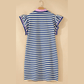 Lilybeth Dark Blue Striped Shift Dress Colorblock V Neck Short Sleeve Casual Summer
