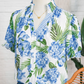 RTS Sky Blue Palm Floral Print Striped Patchwork V Neck Short Sleeve Blouse