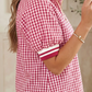 RTS Red Gingham Striped Patchwork Half Zip Blouse
