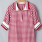 RTS Red Gingham Striped Patchwork Half Zip Blouse