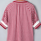 RTS Red Gingham Striped Patchwork Half Zip Blouse