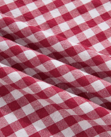 RTS Red Gingham Striped Patchwork Half Zip Blouse