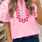 RTS Pink Boho Embroidered Detail Puff Sleeve Cotton Blouse