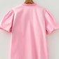 RTS Pink Boho Embroidered Detail Puff Sleeve Cotton Blouse