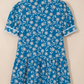 RTS Blue Striped Trim Half Buttons Short Sleeve Floral Dress