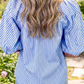 RTS Sky Blue Plaid V Neck Puff Sleeve Blouse