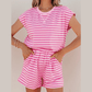 Darcy Pink Stripe Cap Sleeve Tee Elastic Waist Shorts 2pcs Outfit