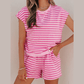 Darcy Pink Stripe Cap Sleeve Tee Elastic Waist Shorts 2pcs Outfit