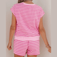 Darcy Pink Stripe Cap Sleeve Tee Elastic Waist Shorts 2pcs Outfit