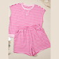 Darcy Pink Stripe Cap Sleeve Tee Elastic Waist Shorts 2pcs Outfit