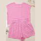 Darcy Pink Stripe Cap Sleeve Tee Elastic Waist Shorts 2pcs Outfit