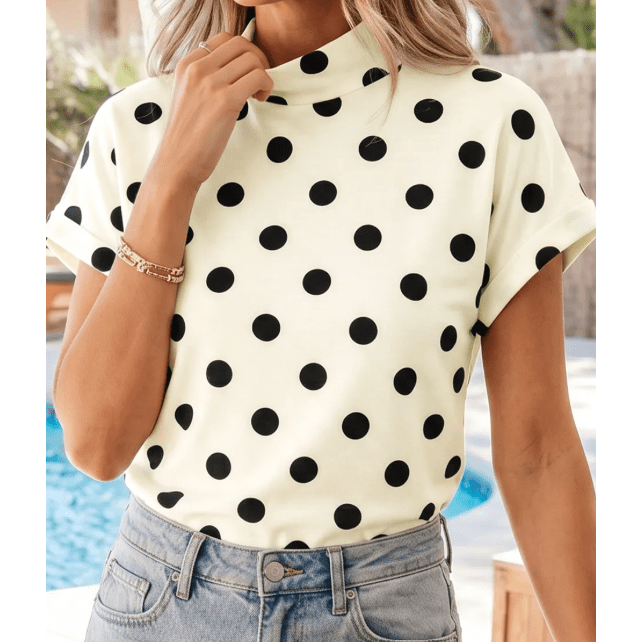 Iris Polka Dot Print High Neck Dolman Top