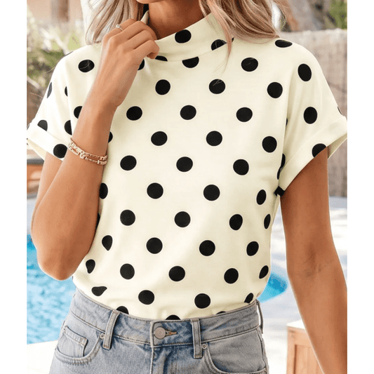 Iris Polka Dot Print High Neck Dolman Top