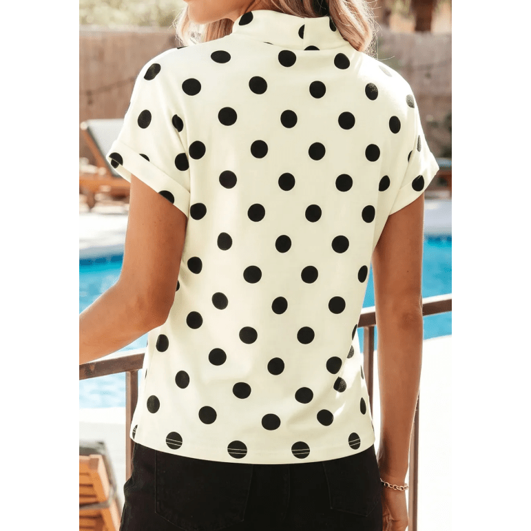 Iris Polka Dot Print High Neck Dolman Top