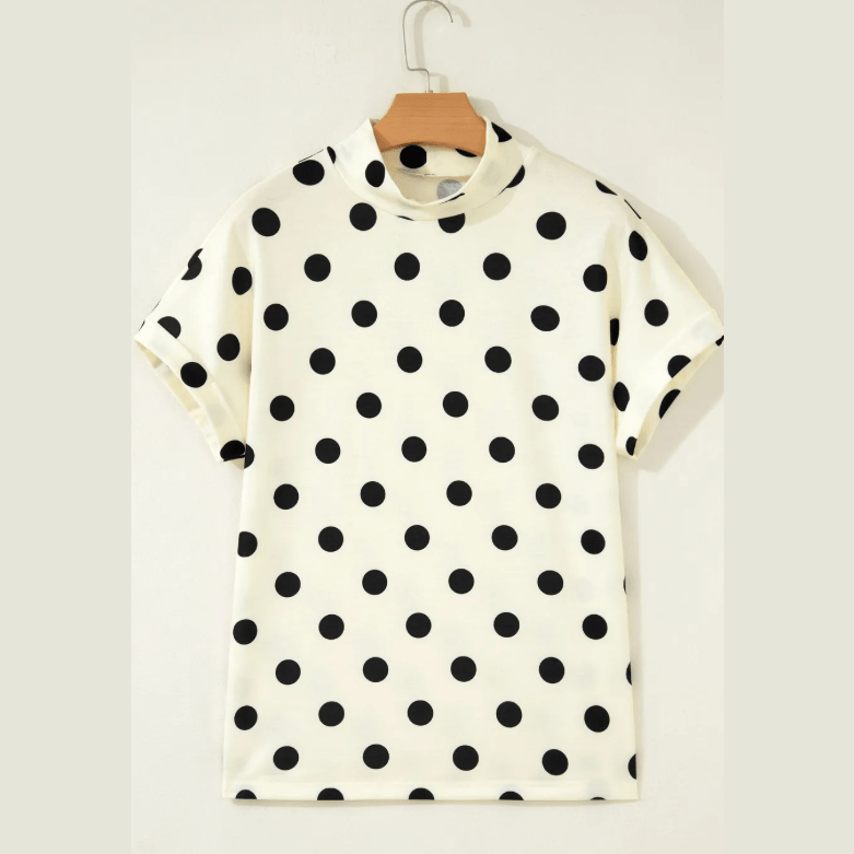 Iris Polka Dot Print High Neck Dolman Top