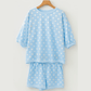 Malbi Blue Polka Dot Oversized Top Drawstring Short Set