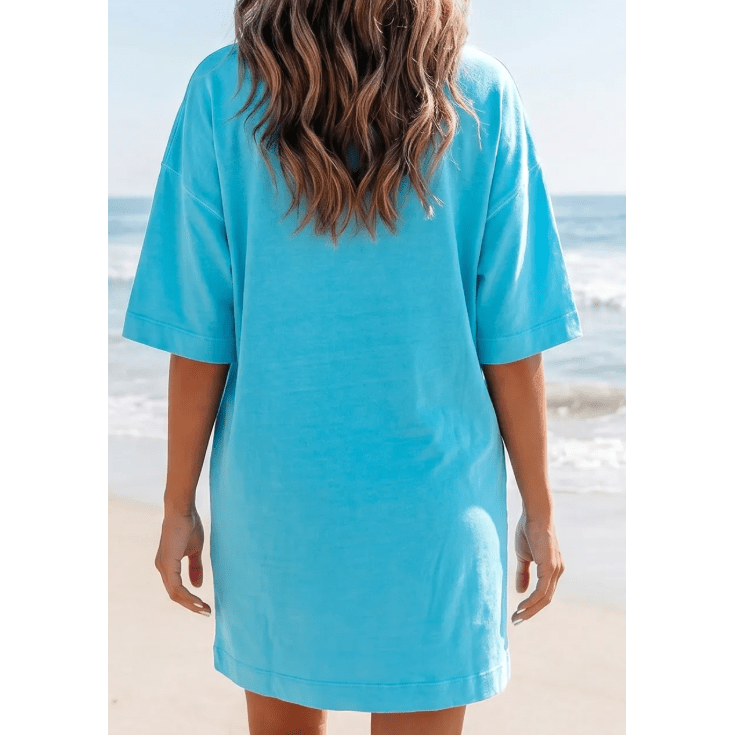Quinn Light Blue Drop Shoulder Loose Casual T Shirt Mini Dress