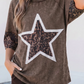 Arissa Coffee Mineral Wash Exposed Seam Leopard Star Patched T Shirt