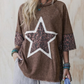 Arissa Coffee Mineral Wash Exposed Seam Leopard Star Patched T Shirt