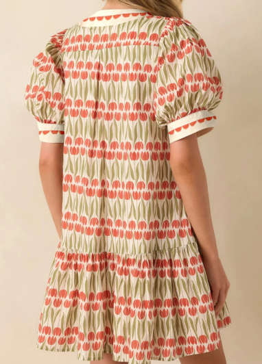 SALE!!!  Shaunda Tulip Floral Print Cotton Puff Short Sleeve Mini Dress