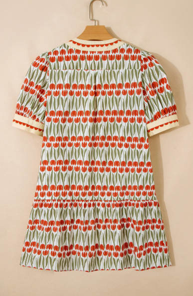 SALE!!!  Shaunda Tulip Floral Print Cotton Puff Short Sleeve Mini Dress