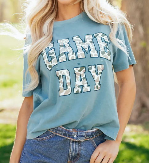 SALE!!!  Stone Blue Camo GAME DAY Graphic T Shirt