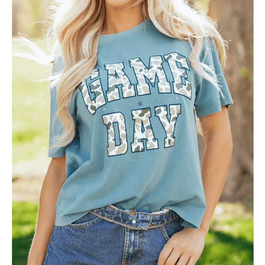 SALE!!!  Stone Blue Camo GAME DAY Graphic T Shirt