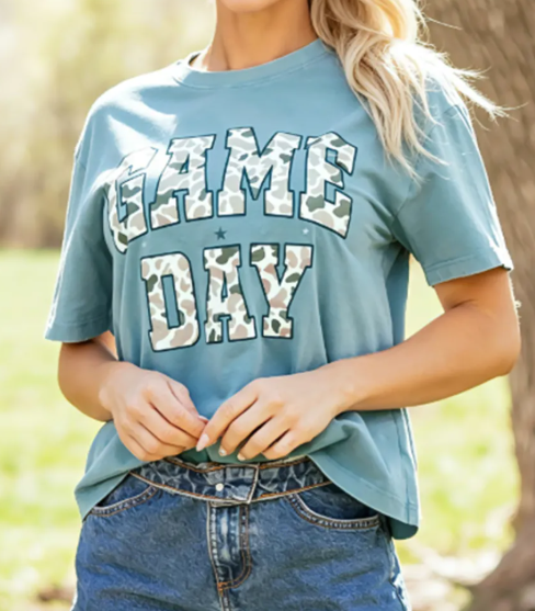 SALE!!!  Stone Blue Camo GAME DAY Graphic T Shirt