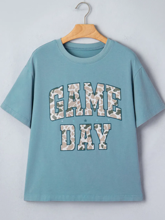 SALE!!!  Stone Blue Camo GAME DAY Graphic T Shirt