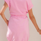 Ada Bonbon Cuffed Short Sleeve Mix Fabric Patchwork Drawstring Mini Dress