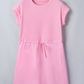 Ada Bonbon Cuffed Short Sleeve Mix Fabric Patchwork Drawstring Mini Dress
