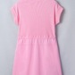 Ada Bonbon Cuffed Short Sleeve Mix Fabric Patchwork Drawstring Mini Dress