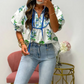 Bernadette White Floral Print Contrast Trim Tie Neck Blouse
