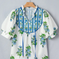 Bernadette White Floral Print Contrast Trim Tie Neck Blouse