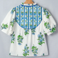 Bernadette White Floral Print Contrast Trim Tie Neck Blouse