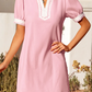 Dara Light Pink Scallop Color Block Trim Puff Sleeve Mini Dress
