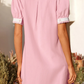 Dara Light Pink Scallop Color Block Trim Puff Sleeve Mini Dress
