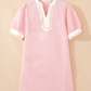 Dara Light Pink Scallop Color Block Trim Puff Sleeve Mini Dress