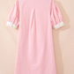 Dara Light Pink Scallop Color Block Trim Puff Sleeve Mini Dress