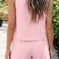 Edith Pink Stitched Detail Loose Tank Top Cotton 2pcs Short Set