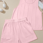 Edith Pink Stitched Detail Loose Tank Top Cotton 2pcs Short Set
