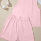Edith Pink Stitched Detail Loose Tank Top Cotton 2pcs Short Set