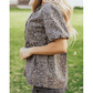 SALE!!!  Frankie Brown Leopard Tie Neck Short Puff Sleeve Denim Babydoll Top